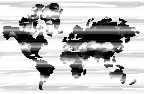 Peta dunia hitam dan putih dengan efek garis - Stok Vektor
