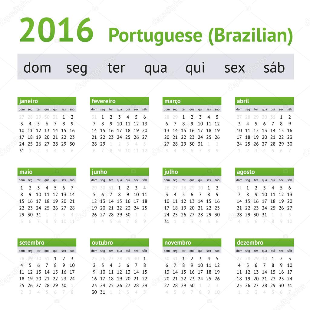 2016 Portuguese American Calendar. Week starts on Sunday