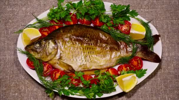 Pesce Fritto Piatto Bianco Animazione Stop Motion — Video Stock