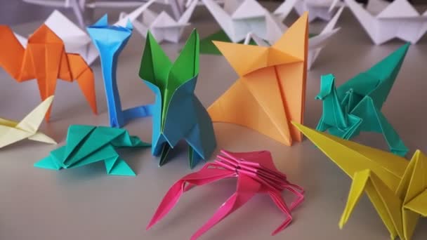 Origami Djur Vacker Samling Vikta Pappersdjur — Stockvideo