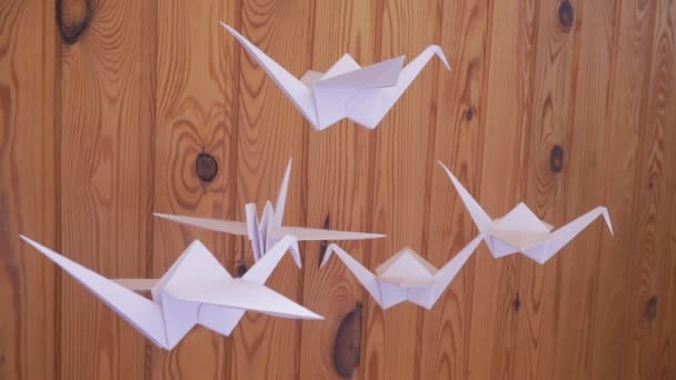 Паперові Птахи Японські Орігамі Японське Мистецтво Складання Паперу — стокове відео
