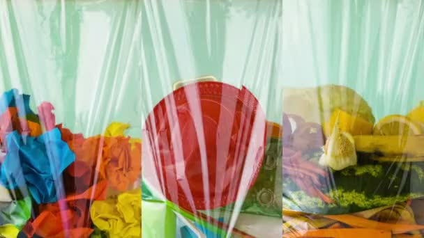 Atık Ayıklama Kağıt Plastik Yemek Artıkları Çöp Torbaları Dolduruluyor — Stok video