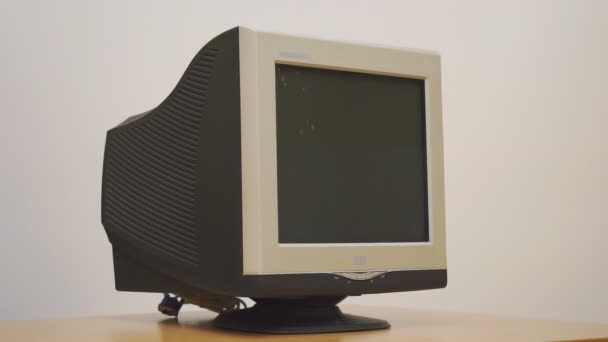 Computador Monitor Crt Retro Antigo Que Está Quebrado Não Usado — Vídeo de Stock