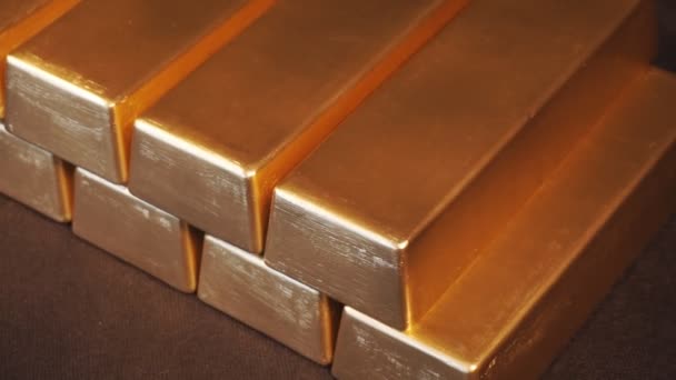 Gold Bullion Bars Moving Stacks Gold Bars — 图库视频影像