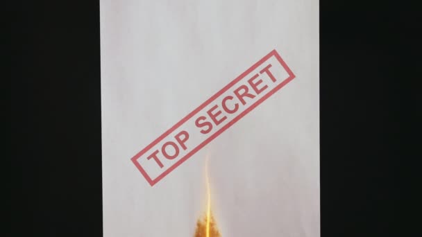 Documento Ultra Secreto Quemar Documento Papel Alto Secreto — Vídeos de Stock