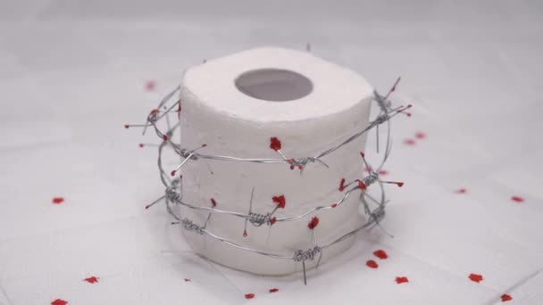 Papier Toilette Avec Sang Concept Hémorroïdes Diarrhée Constipation — Video