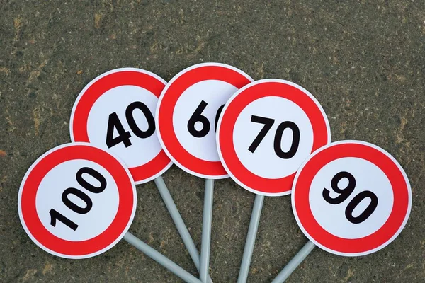 Speed Limit Road Signs Road Safety Concept — Stock Photo, Image