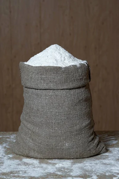 Flour Bag Brown Background — Stock Photo, Image