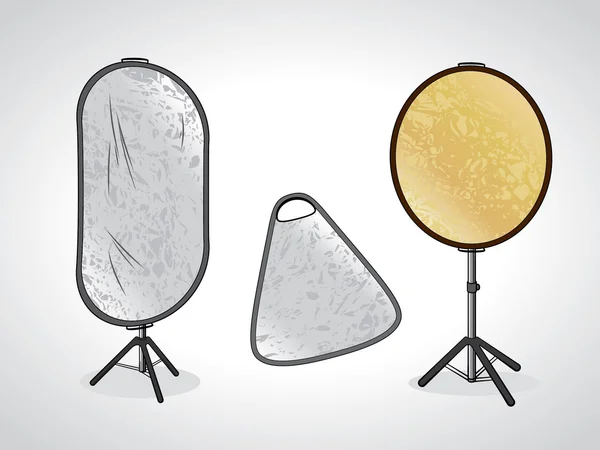 Reflectores de estudio fotográfico en stand — Vector de stock