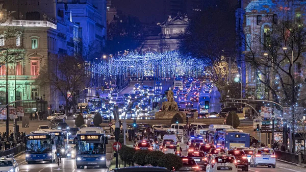 Navidad Madrid Con Las Luces Navideñas Decoración Típica —  Fotos de Stock