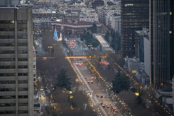 Vistas Del Cielo Madrid Con Sus Construcciones Luces Tráfico — Foto de Stock