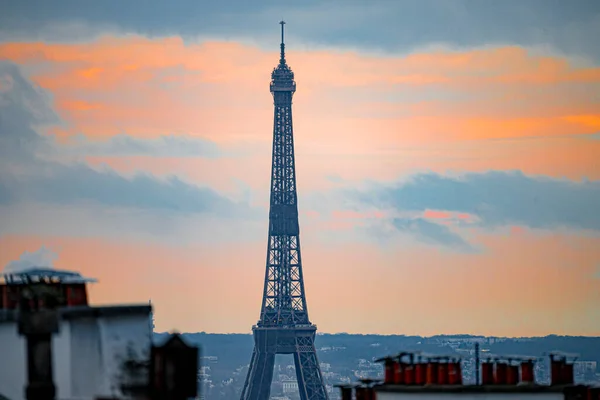 Paris Chimneys Com Visitas Cidade Rooftops — Fotografia de Stock