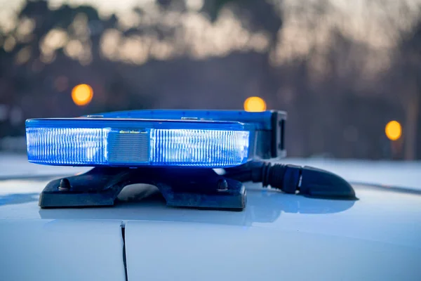 Blue Lights Roof Police Car Background Out Focus Lights Bokeh — Stock Photo, Image