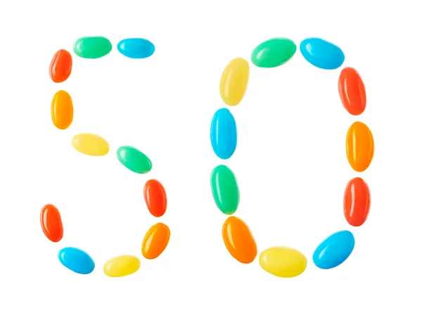 50 número feito de doces multicoloridos isolados em branco — Fotografia de Stock
