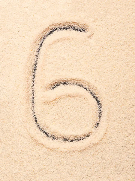 6 número escrito en la arena —  Fotos de Stock