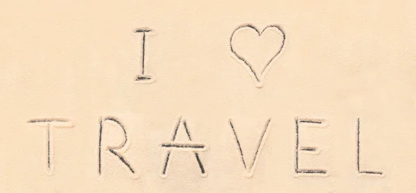 I love travel lettering drawn on sand — Stock Photo, Image