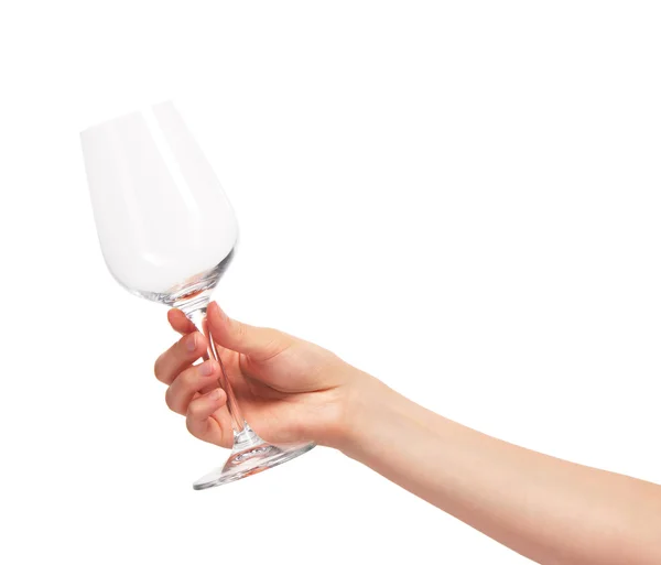 Kvinnlig hand innehav tom ren transparent glas vin — Stockfoto