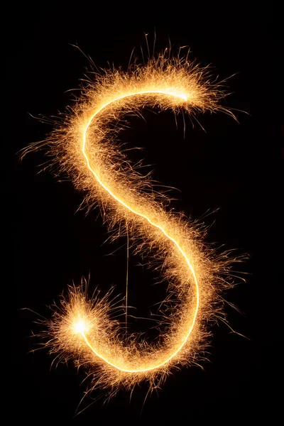"S "carta desenhada com brilhos bengali — Fotografia de Stock