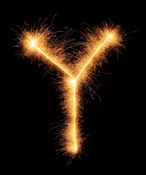 "Y "carta desenhada com brilhos bengali — Fotografia de Stock