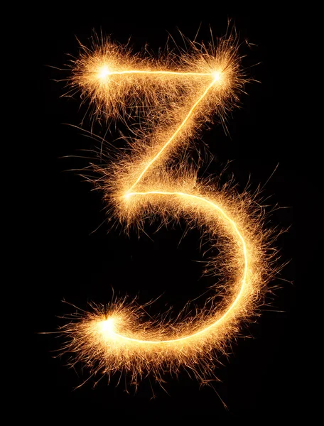 "3 "mit Bengalifunkeln gezogene Zahl — Stockfoto