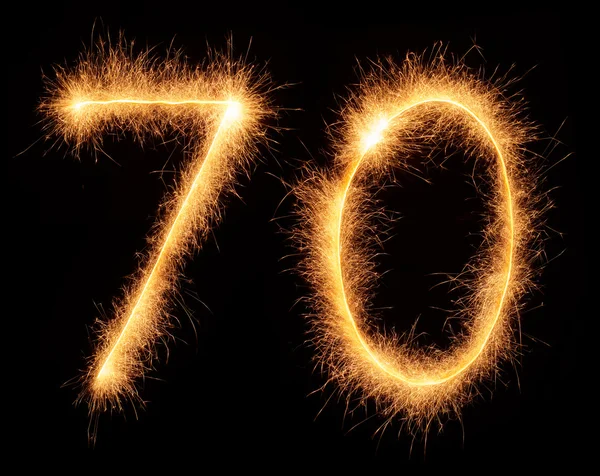 "70 "mit Bengalos gezogene Zahl — Stockfoto