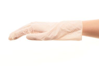 Female doctor's hand in white sterilized surgical glove