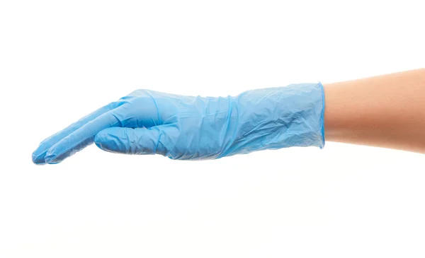 Γυναίκα γιατρό χέρι στο μπλε αποστειρωμένο Χειρουργικό γάντι — Φωτογραφία Αρχείου