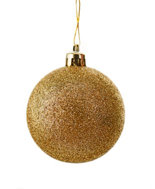 Christmas ball covered with gold glitter isolated on white