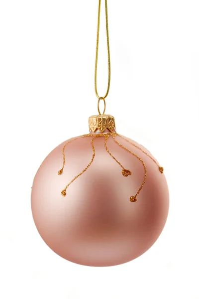 Pink christmas ball with gold sparkly ornament isolated on white — Stok fotoğraf