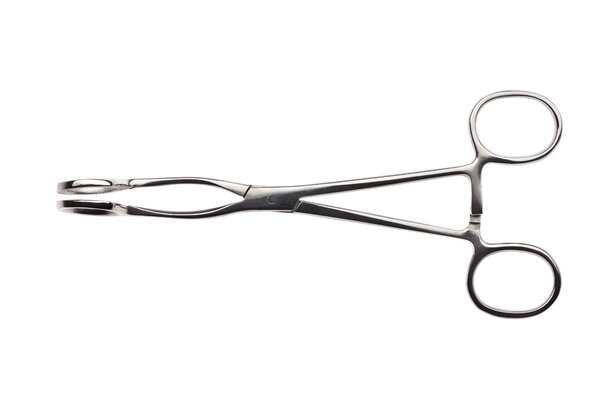 Close up of stainless steel surgical forceps