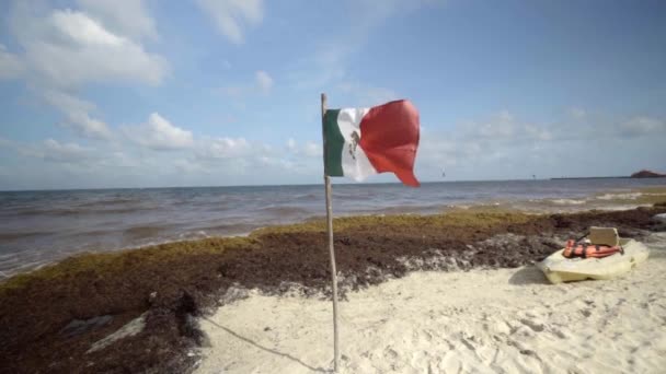 在加勒比海岸飘扬的墨西哥国旗-夏天 — 图库视频影像