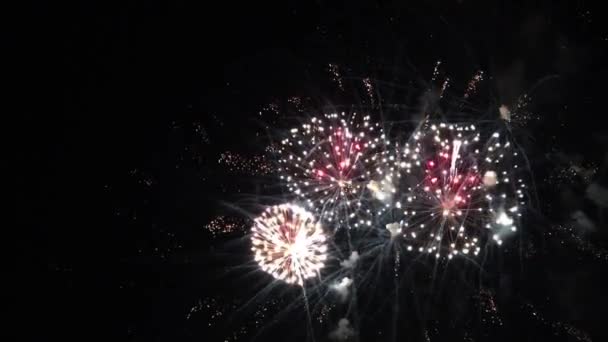 Fuochi Artificio Con Luci Bokeh Nel Cielo Notturno — Video Stock