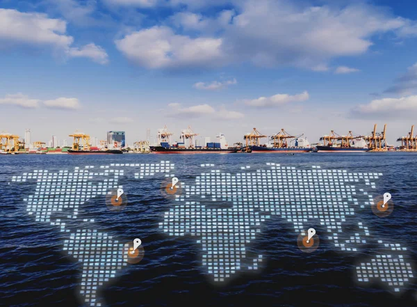 Logistik Och Transport Container Lastfartyg Med Bogserbåt Havet Godstransport Sjöfart — Stockfoto