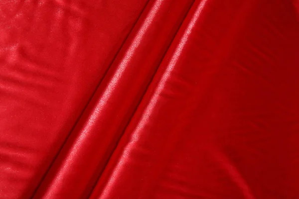 Tejido Satén Textil Rojo Color Doblado Pliegues Ondas Con Reflejos — Foto de Stock