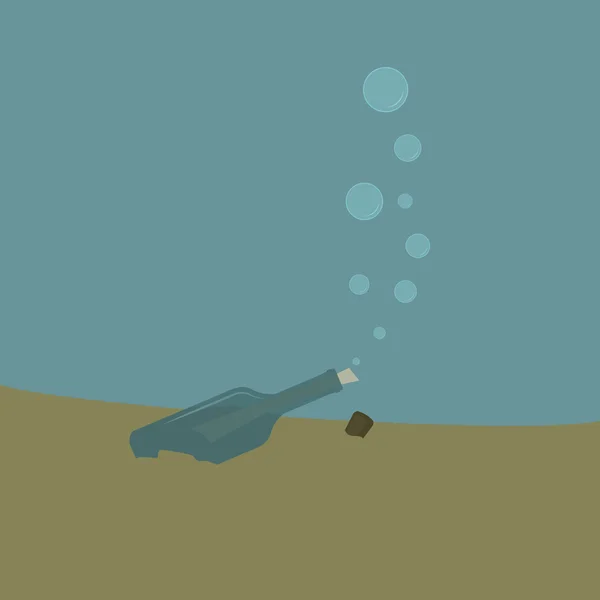 Lettre en bouteille sous l'eau — Image vectorielle