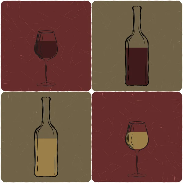 Set de copas y botellas de vino — Vector de stock