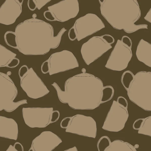 Seamless mönster av te koppar och tekannor — Stock vektor