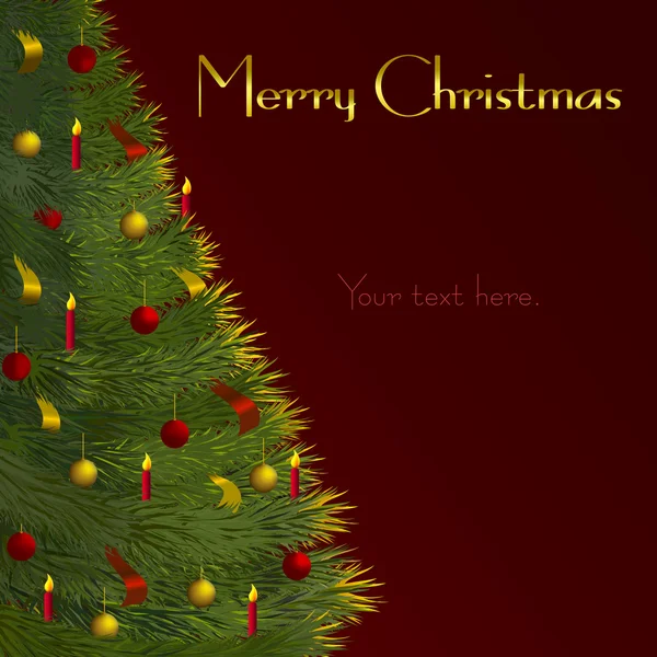 Christmas card with fir on burgundy background. — Stock Vector