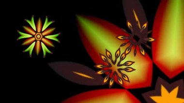 Karanlık bir arka planda hareket eden üç çiçek.