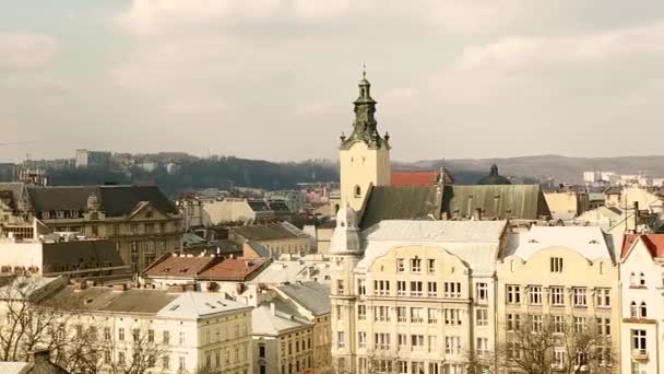 Vista della città Lviv. Vista a volo d'uccello. Panorama — Video Stock