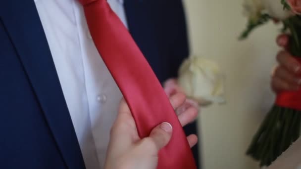 Gravata de casamento roxo e camisa branca — Vídeo de Stock