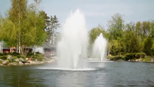 Brunnen im Fluss im Park in der Ukraine — Stockvideo