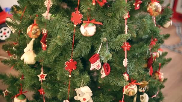 New Year, beautiful Christmas decorations on a background garlands blinking. — Stock Video