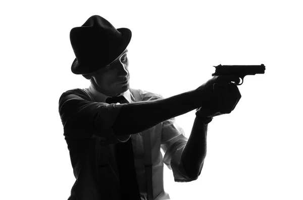 Silhouet van detective met twee kanonnen — Stockfoto