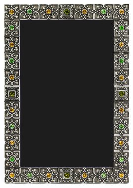 Metal çerçeve çiçek süsleme ve mücevher. Fotoğraf için yer