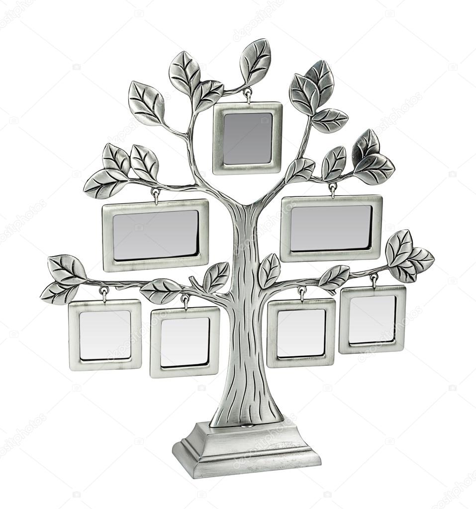 Isolated silver floral tree with leaves and frames for your photos