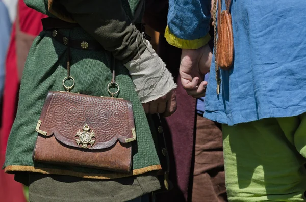 Medieval bag and accessories on people — Stock fotografie