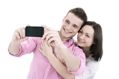 çekici genç bir çift bir selfie birlikte alarak 