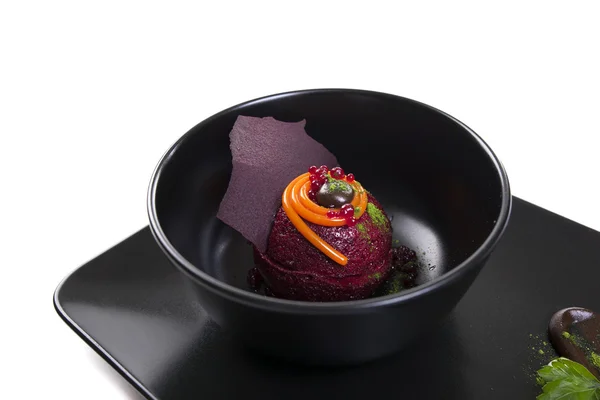 Molecular Cuisine. Delicious soup with beetroot. — Stock Photo, Image