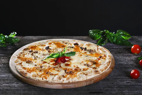 Pizza con nueces, queso y pasta de tomate — Foto de Stock